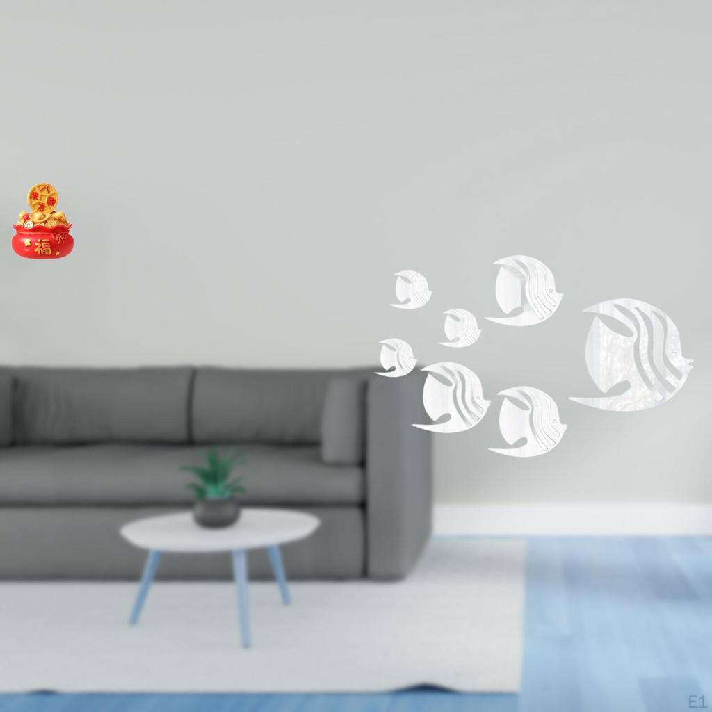 Festival Treasure Basin Figurine Art Ornament with Acrylic Mirror Fish Wall Decals Removable for