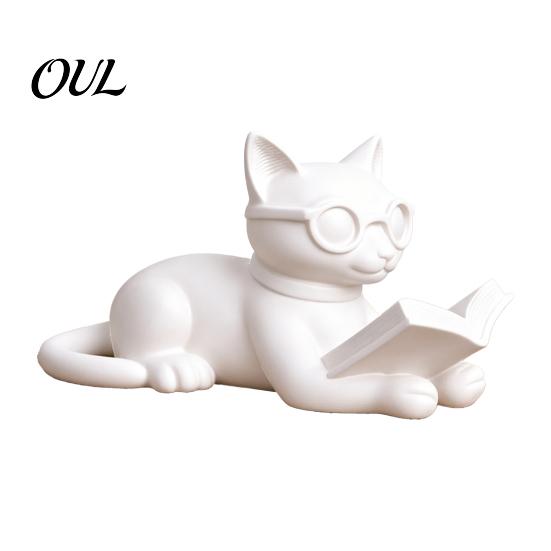 Cat Reading Book Figurine 3D Printed Figurine, Decorative Statue with Eyeglasses, Childlike Room Decoration Creative Animal Desktop Ornament for Home