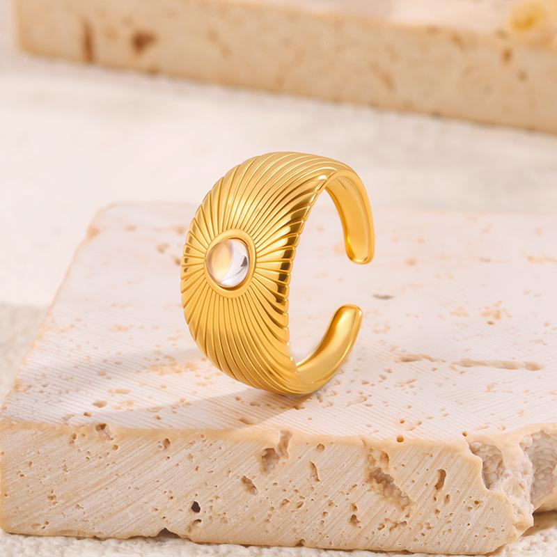 Gold-Plated Titanium Steel Open Ring with Retro Geometric Design