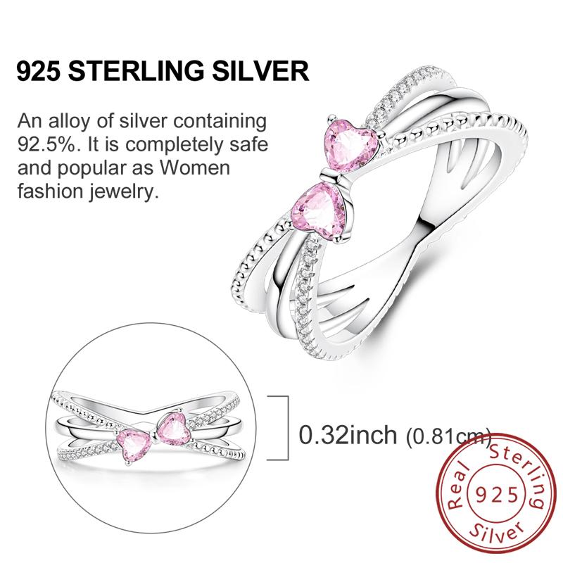 Latest Genuine Copper Rings Pink Bow Heart Love Stackable Ring For Women Girl Engagement Weddling Party Jewelry Creation Anniversary