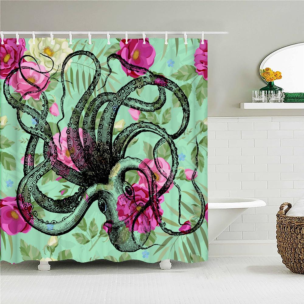 Octopus Seas Shower Curtains Bath Curtain 180*180Cm Waterproof Bathroom Home Decor Washable Fabric Bathroom Screen With 12 Hooks