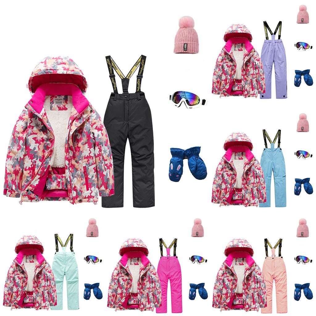 Children's Fashion Skiwear Set Boys' And Girls' Thickened Waterproof Thermal Ski Suit Five-Piece Outfit With Jacket And Trousers