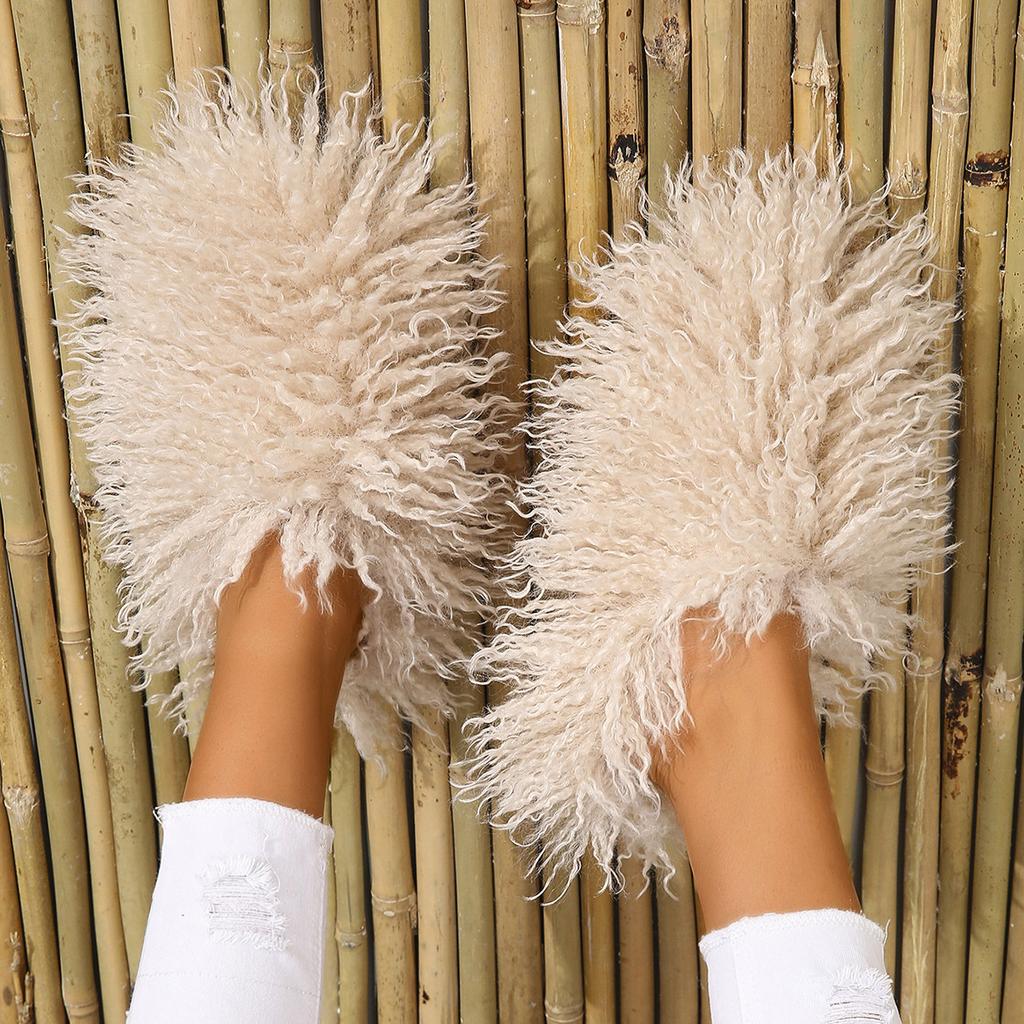 Fashion New Women's Wool winter Slippers Wool Home Warmth Flat Bottom Non slip Sleeve Durable Sandals Fashion Large size Slippers 36-46