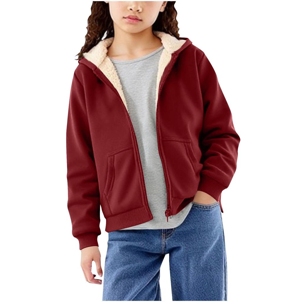 Boys Girls Fleece Lined Warm School  Zip Hoodie Sweatshirt  Jacket