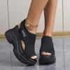 2026 Summer Fashion Women Peep Toe Platform Wedges Comfortable Non-slip Plus Size Shoes for Women White Black 34-42 Sandals