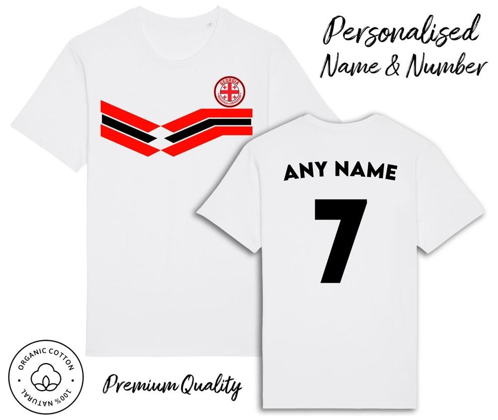 Georgia Strip T-Shirt 2024 Personalised Name and No Adult Kids Baby, Football Euro