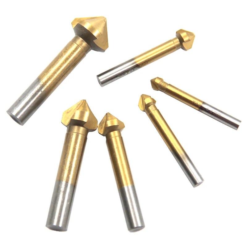 90 Degree Three Blade Full Grind Chamfer Cutter for Hole Enlargement Deburring Spot Facer Drill 6pc Woodwork Drill Bit Tool Set