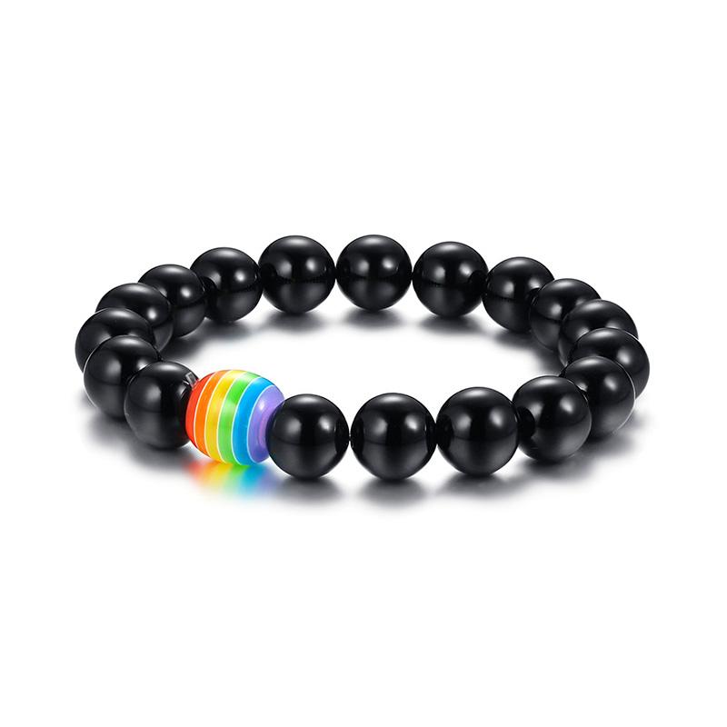 Women Men Rainbow Flag Ball Natural Stone Black Onyx Beads Bracelet June Pride LGBT GAY Couple Jewelry For Love jewelry