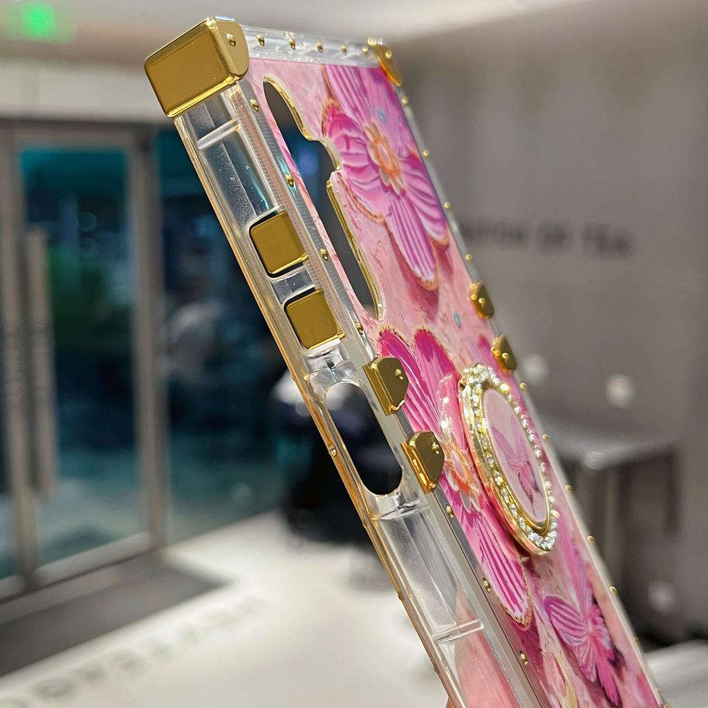 For Samsung Galaxy A55 5G Case Stylish Flower Butterfly Pattern Ring Kickstand TPU+PC Phone Cover