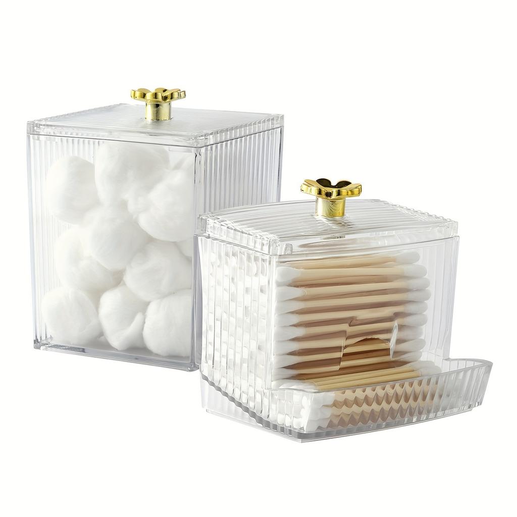Distributeur de cotons-tiges transparent, lot de 2, organiseur de salle de bain, conteneur pour cotons-tiges, tampons et boules, boîte de rangement pour cosmétiques