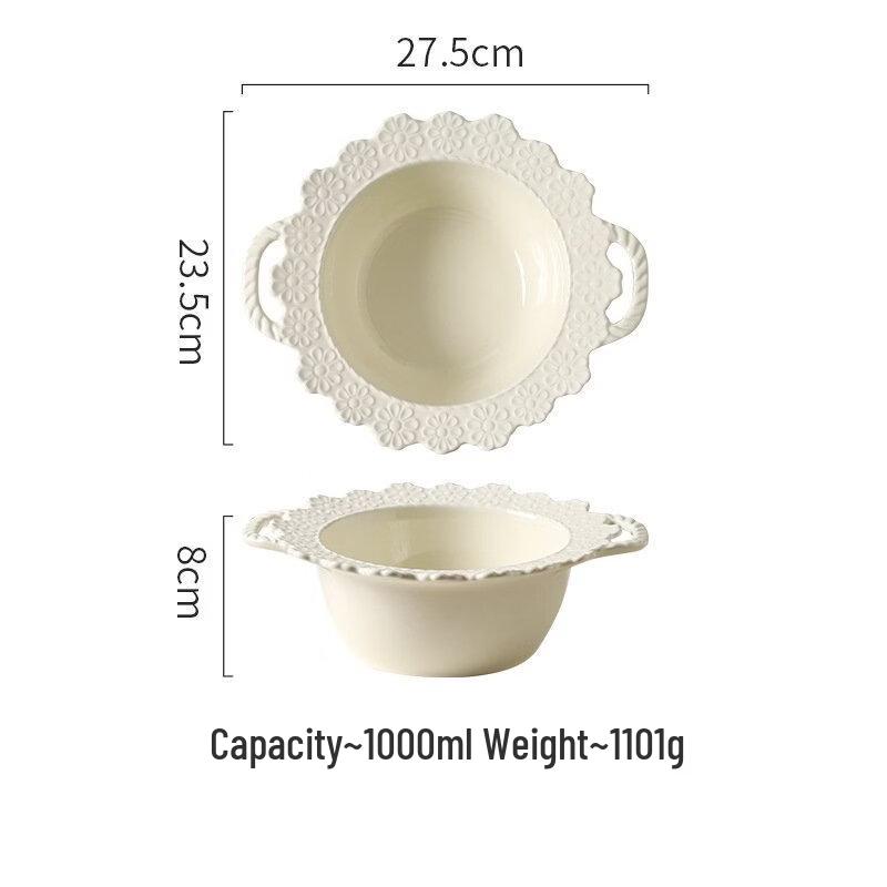 Abay Ceramic Cream Style Double-Eared Bowl