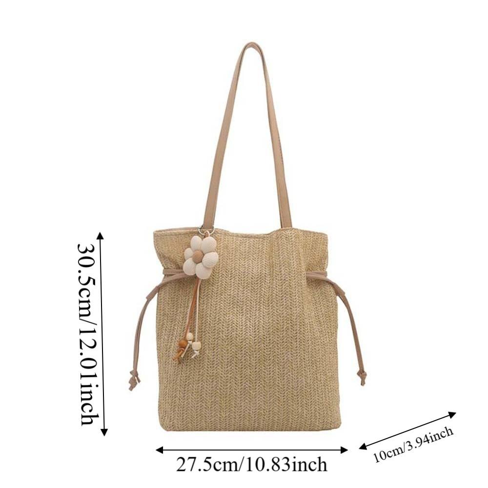 Sweet Straw Woven Tote Bag Large Capacity Magnetic Buckle Commuting Shoulder Bag Lightweight Solid Color
