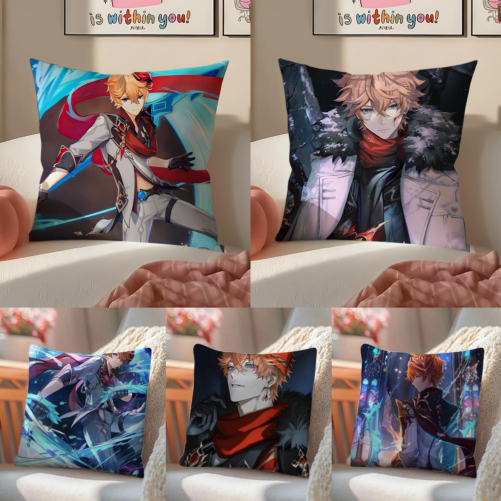 Game Genshin Tartaglia Cushion Cover Pillowcase Short Plush Invisible Zipper Room Sofa Cushion Cover