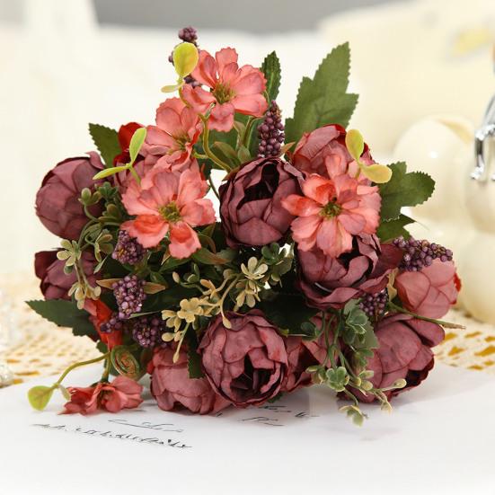 Pivoines Artificielles Fleur Mélange de Fleurs de Pivoine Artificielle Tige de Fleur Fausse Soie Toucher Réel Bouquet pour Arrangements Floraux Table à Manger Fête de Mariage Centre de Table