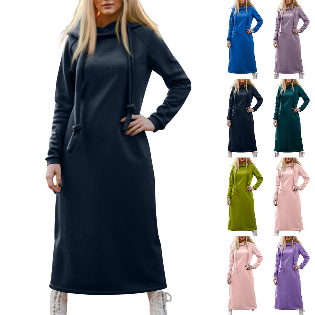 Women's Fashion Solid-color Long-sleeved Hooded And Fleece Long Sweatshirt