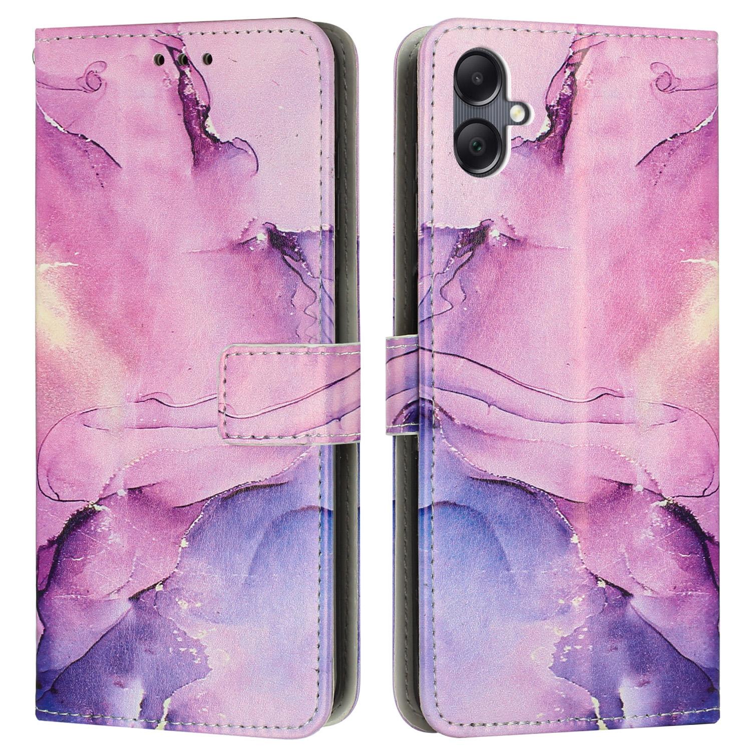 

Чехол-подставка для Samsung Galaxy A06 4G, мраморный узор, кошелек из искусственной кожи, чехол для телефона с ремешком на запястье Purple