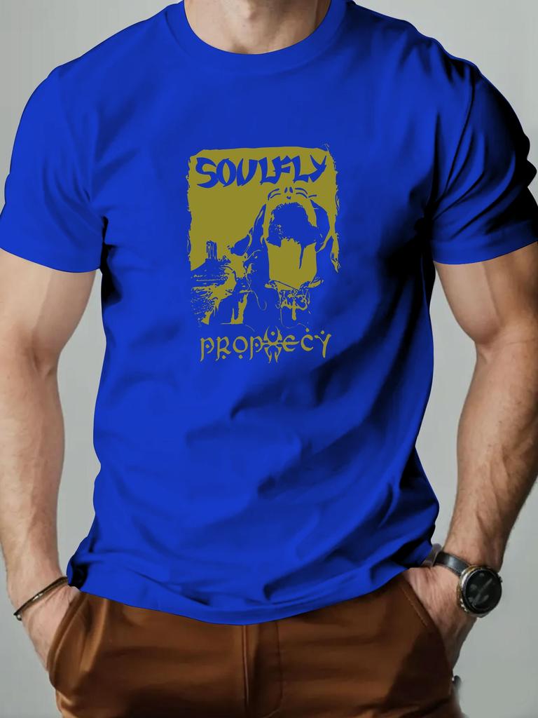 Mens Cotton Tshirt SOULFLY Summer Round Neck Shortsleeved Graphic Breathable Fashion Casual Tshirt