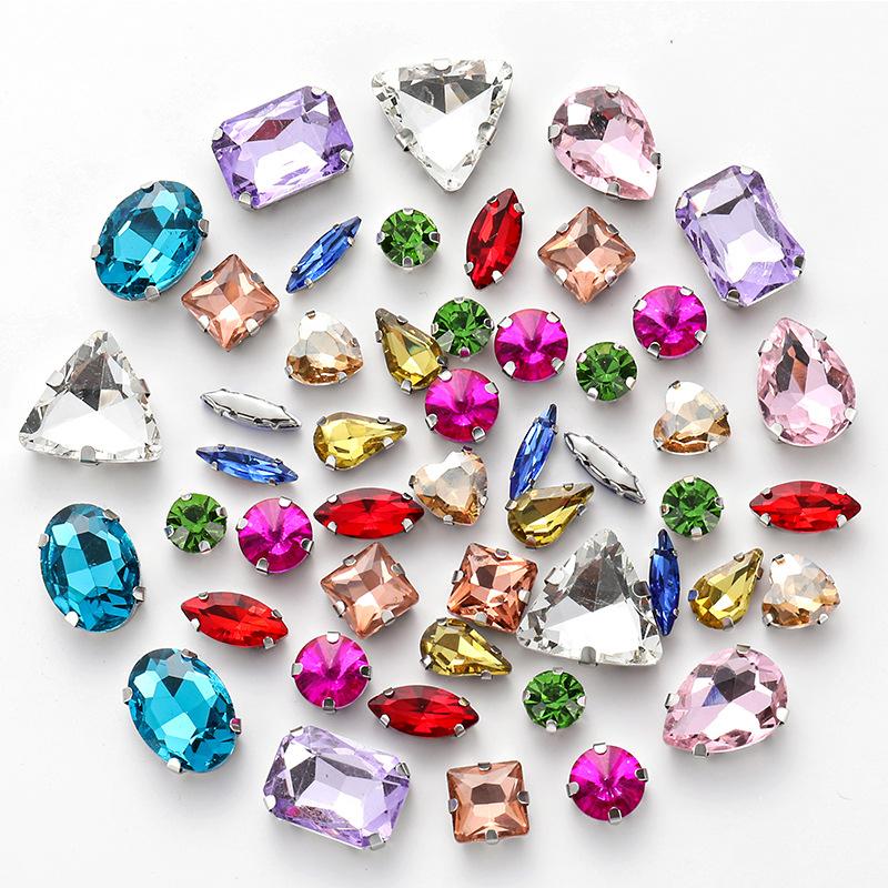 50 Mixed Silver Claw Drill Crystal Sewing Drill with Holes DIY Handmade Wedding Apparel Materials Jewelry Accessories Rhinestone Sew On Beads