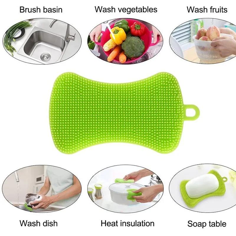 Practical Silicone Sponge Dish Washing Scrubber Household Cleaning Kitchen Gadgets Brush Accessories For Dishes