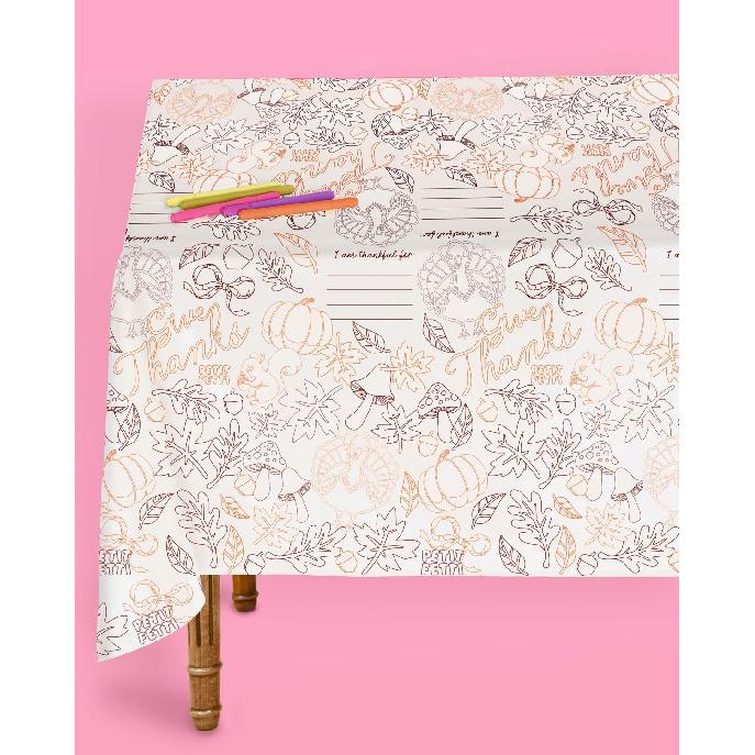 xo, Fetti Thanksgiving Paper Coloring Tablecloth - 9' x 4.5' | Fall Holiday Party Decorations, Friendsgiving Tablescape, Give Thanks Arts & Crafts,