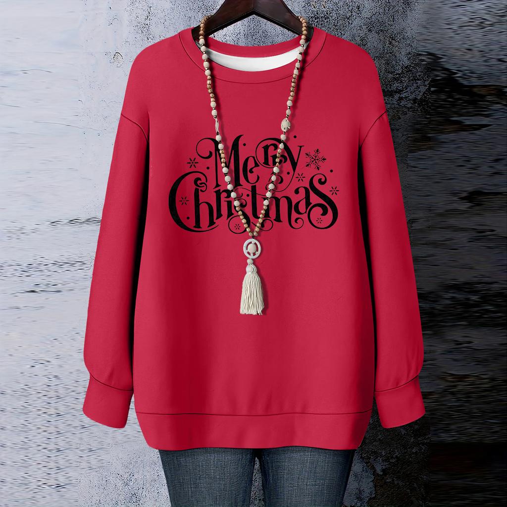 Ladies' Christmas Printed Round Neck Long Sleeved T-shirt Sweatshirt Top