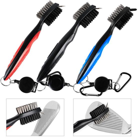 Portable Double Side Golf Club Cleaning Brush with Retractable Line Carabiner