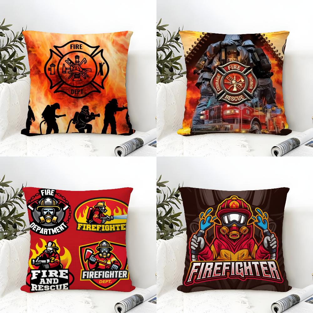 Firefighter Department Logo Rescue Soft Cute Pillow Case Linen Cushion Covers For Decorative