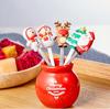 LNL-030 Christmas Ceramic Fruit Fork Set: Creative Cartoon Silicone & Stainless Steel Cake Skewers.