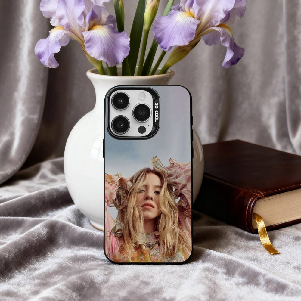 Stunning S-Sydney S-Sweeney Actress Phone Case For iPhone17,16,15,14,13,12,11 Plus,Pro Max Black Candy silver phone case