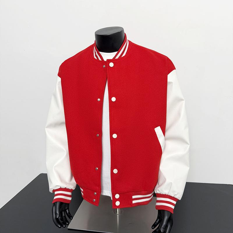 

Men s Autumn New Loose Casual Pornographic Couple Baseball Uniform Stand-up Jacket Top L красный
