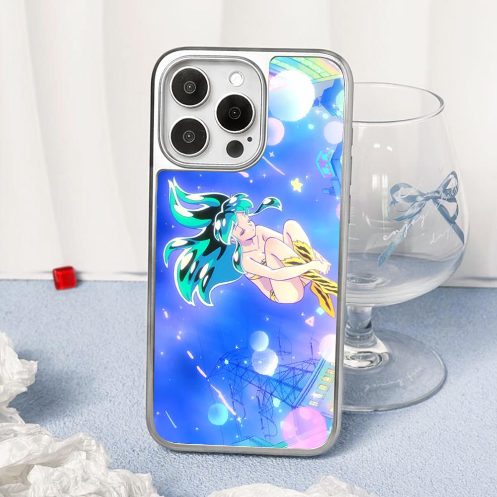 Classic Girl Yatsura LUM Classic Anime Phone Case for iPhone 16 15 14 13 12 11 Pro Max Sheepskin Silver-edged Protective Case