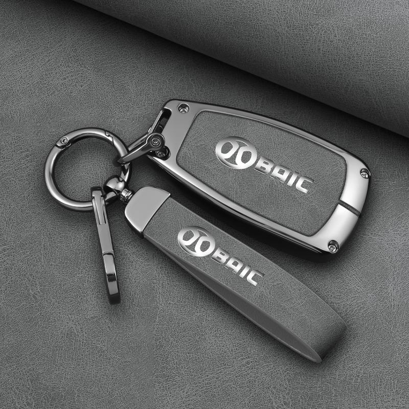 Zinc Alloy Genuine Leather Auto Key Fob Case Cover Keyring Bag Fit For Baic X7 Bj40 Senova D50 D70 X55 X65 Eu5 Eu7 Remote Protector Key Ring Mount