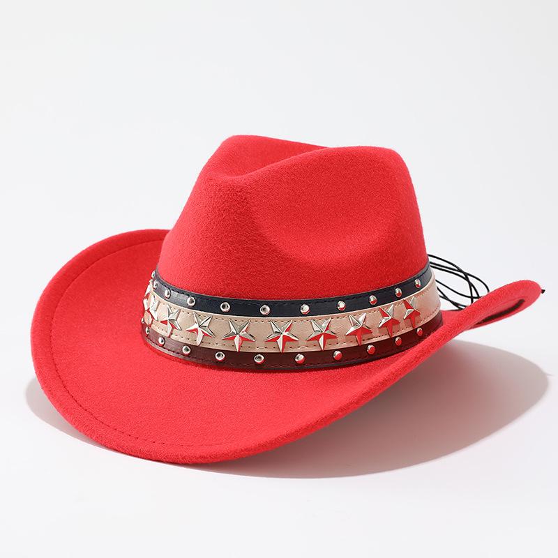 European and American five-pointed star western cowboy hat Tibetan warped woolen top hat men's and women's jazz hat