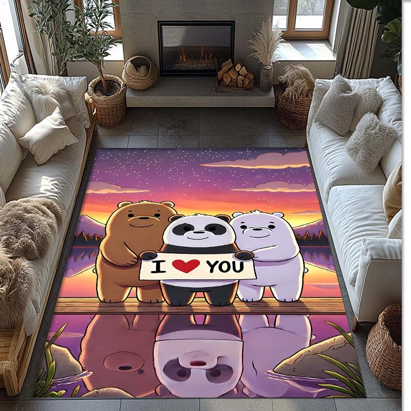 Three little bears Printed Crystal Velvet Area Rug, Soft Anti-Slip Water Absorbent Floor Mat for Living Room Bedroom