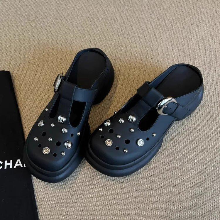 

thick-soled non-slip outer hole shoes, women s lazy wind personality, one-pedal bag head slippers 40 чорний