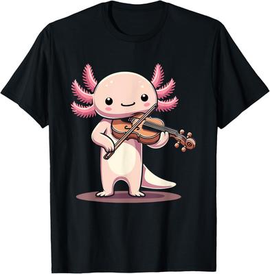 Cute Axolotl Playing Violin for Violinist Musical Orchestra T-Shirt Mens Clothing Funny Shirt Customizable Ropa Hombre