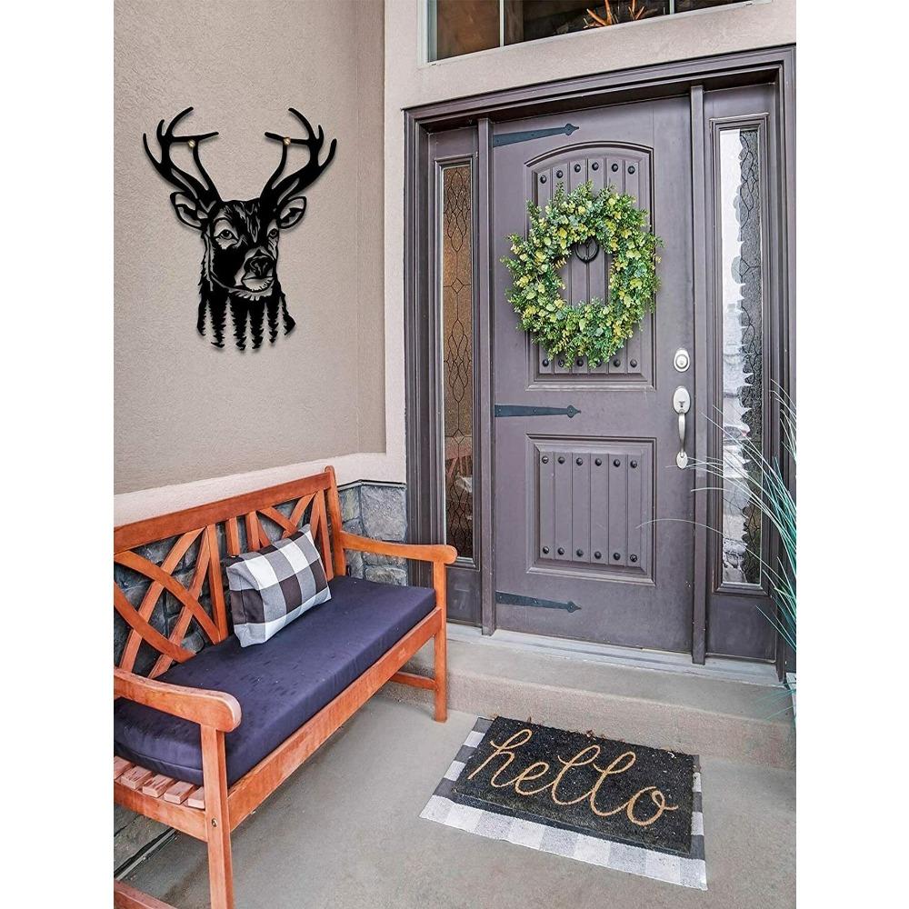 1 Piece Deer Head Wall Art Wrought Iron Home Decor Lodge Rustic Metal Animal Sculpture Antler Mount Hanging Ornament