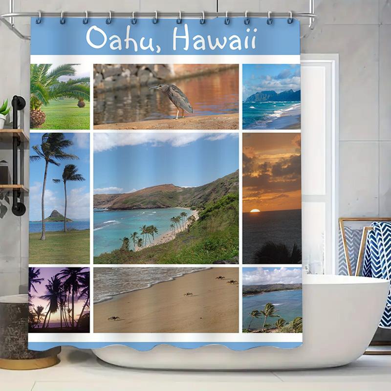 

Tropical Floral Print Shower Curtain Orange Blossoms Butterflies Design For Bathroom Decorations 72X84 Inch Blue Green Flower Wa W60H190(CM)-1 Pcs