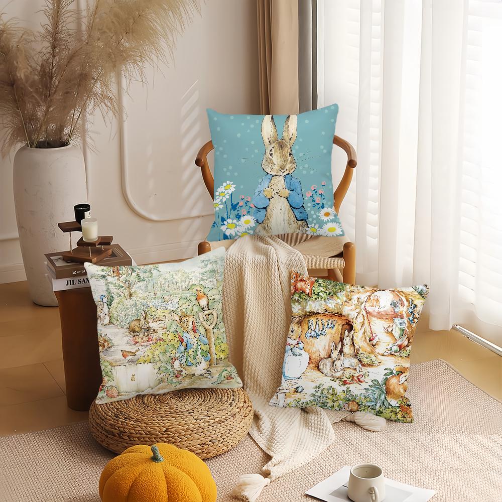 Cartoon Cute P-Peter R-Rabbit Pillow Case Home Decoration Cushion Cover Suitable For Bedroom Car Office Sofa