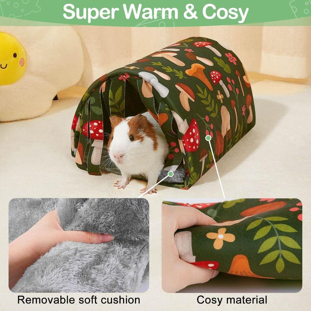 Cozy Washable Guinea Pig Tunnel House with Curtains Breathable Hamster Hideout Soft with Cushion Small Pets Bed Chinchilla