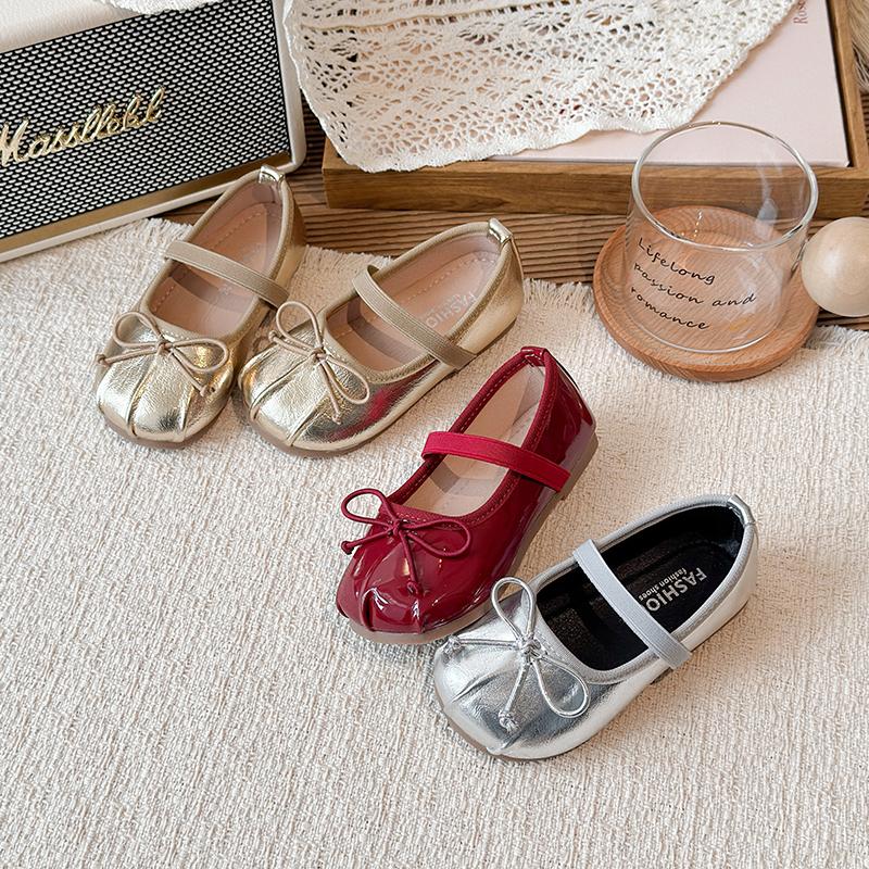 Girls' Flat Shoes Korean Style Kids Causal Princess Leather Shoes Fashion Versatile Children's Walking Shoe Solid Color Bowtie