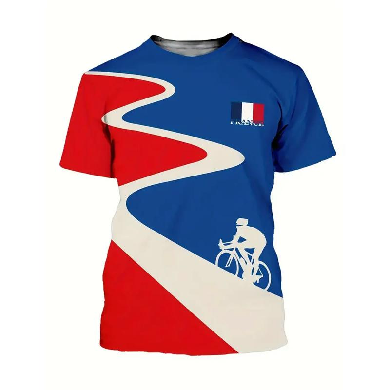 French Symbol 3d Printed T-shirt For Men's Rooster Bicycle Eiffel Tower Pattern T Shirts Street Casual Football Training Tees
