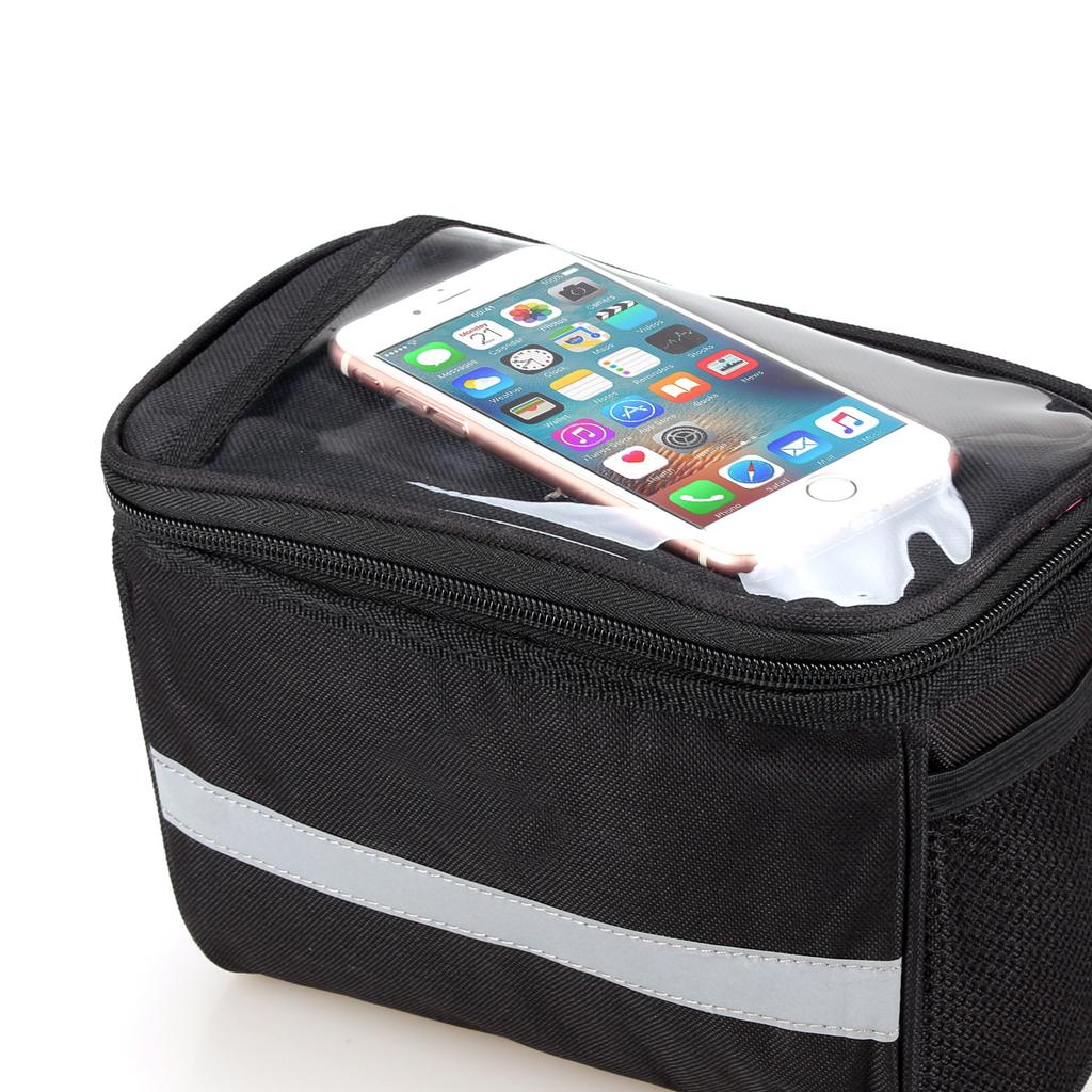 Bike Handlebar Bag Insulated Cooler Front Basket, Waterproof Cycling Pouch with Reflective Strip & Pocket, MTB Bicycle Accessories