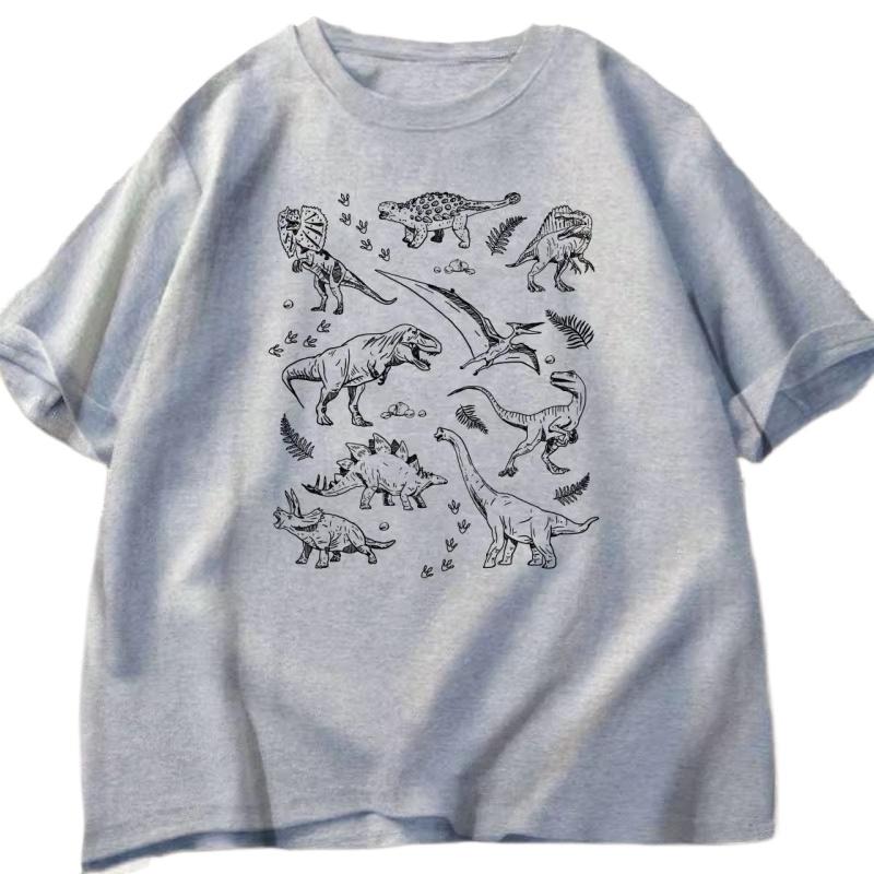 New 2026 Stegosaurus Archaeology Print TShirt Unisex Loose Plus Size Crew Neck Short Sleeve Casual Dino Graphic Tee Hot Sale