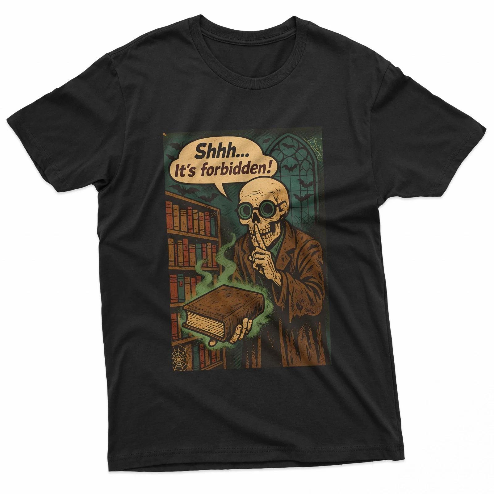

Forbidden Knowledge Skeleton Librarian Pop Art 100% Cotton T-shirt Mens Tees Top 3XL