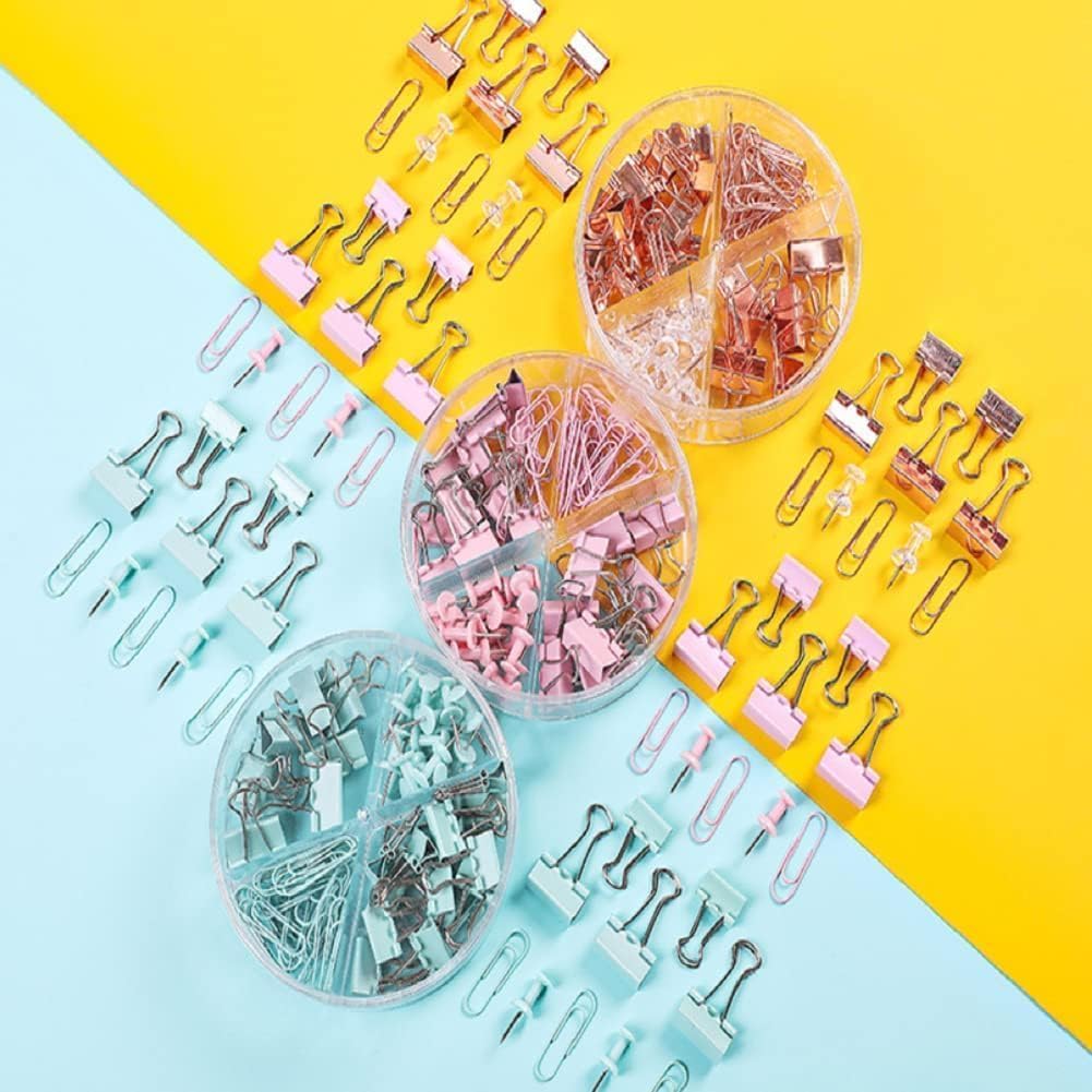 72 Pcs Gold Push P Paper Clips Binder Clips Tacks,4 Styles Office Supplies Set with Box for Office School Home Office Binder Supplies