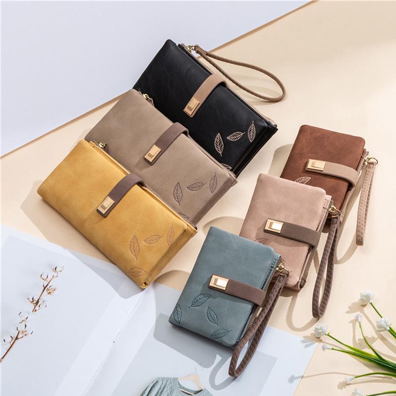 Women Wallet Fashion Long Design Retro PU Leather Credit Card Holder Frosted Print Buckle Zip Purse Female Handbag Wallets