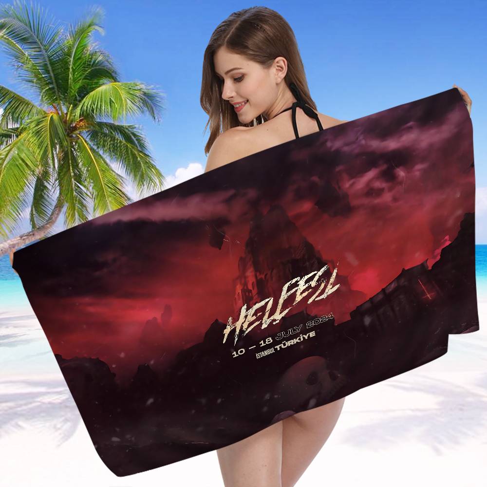 H-Hellfest Band Anime Beach Swimming Towel Soft Absorbent Washcloth Children's Gifts for Kids Travel Camping Gym