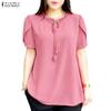 Blusa da donna casual a girocollo, tinta unita, manica corta larga