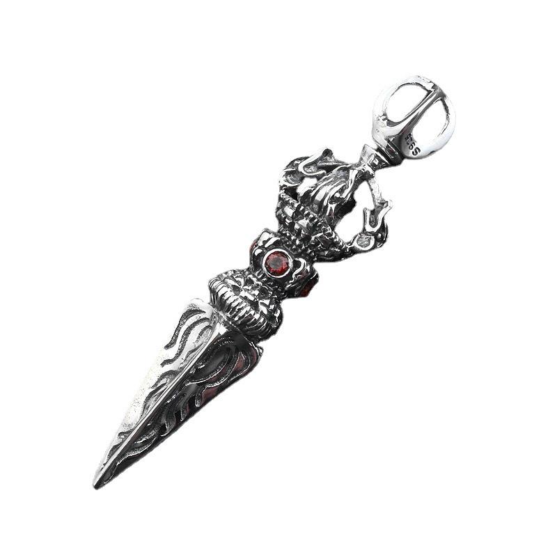 Men's Creative Retro Black Thai S925 Silver Vajra Pendant Necklace